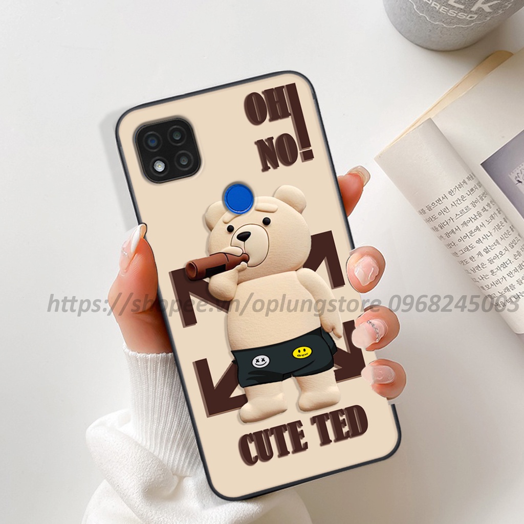 Ốp lưng Xiaomi Redmi 9C in hình 3D gấu cute cool ngầu giả nổi.