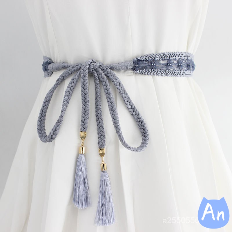 Thắt lưng vải cotton dệt phối tua rua phong cách cổ điển thời trang cho nữ
