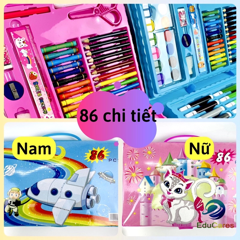 Bộ Bút  68/86 Chi Tiết Cho Bé - Màu Nước, Chì Màu, Sáp Màu, Bút Lông Màu, Kẹp Giấy, Keo Dán, Thước Kẻ, Tẩy, Cọ Vẽ...