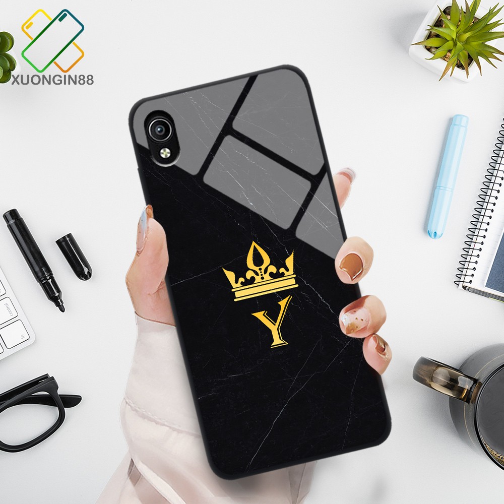 Ốp lưng kính VIVO Y91C in 3D hình chữ cái vân đá