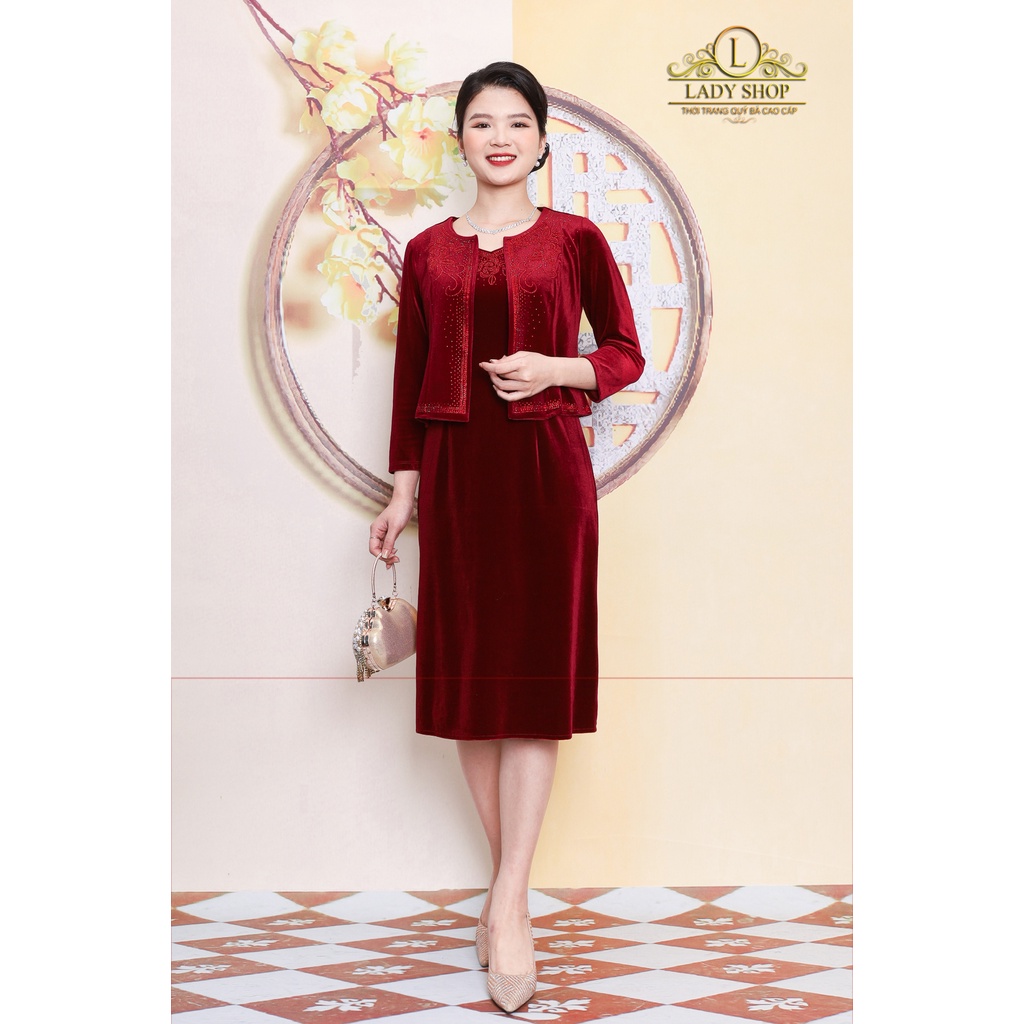 Thời trang trung niên Ladyshop Áo khoác nhung dáng vest kết thủ công (Không kèm váy) TK759