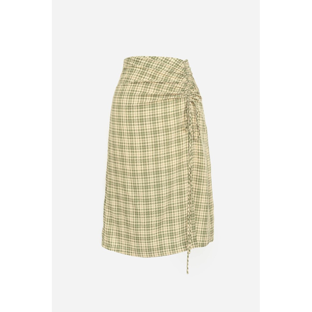 Chân váy xẻ dài nữ MADELEN màu kẻ phối rút nhún cá tính | BigBuy360 - bigbuy360.vn