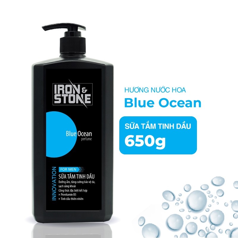 Sữa tắm tinh dầu Iron&amp;Stone Innovation hương Blue Ocean dung tích 650ml - Sữa tắm tinh dầu Iron&amp;Stone 180G