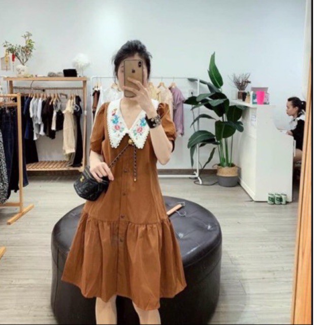 Đầm suông cổ sen chất thô thêu cổ sắc nét(hình thật)