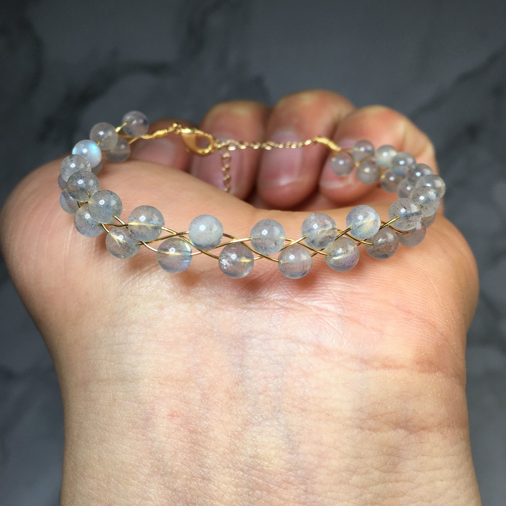 Vòng Tay Đá Mặt Trăng Tự Nhiên 14k Màu Xanh Dương / Vàng
