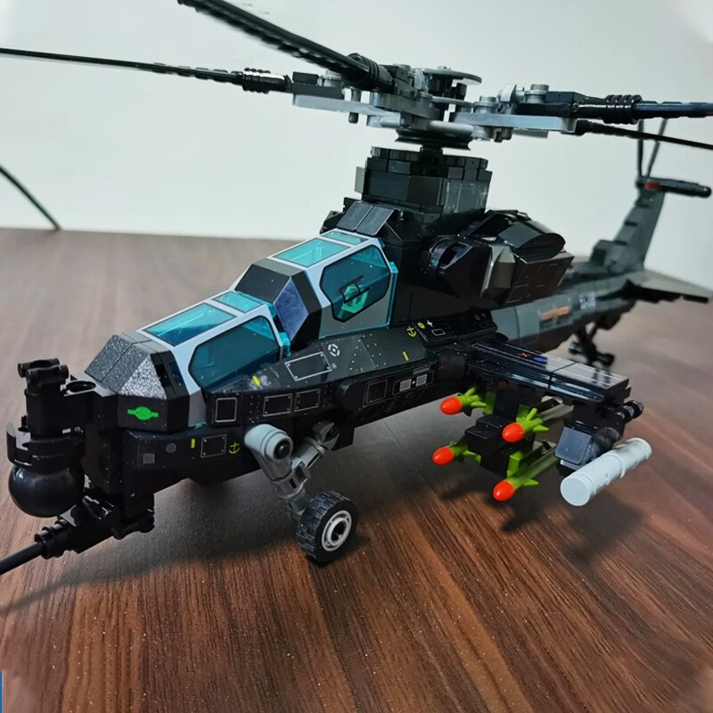 Đồ chơi Lắp ráp Mô hình SEMBO 202119 Military Gunship Armed Helicopter 3D Modle Bricks Fighter Tt 704PCS máy bay