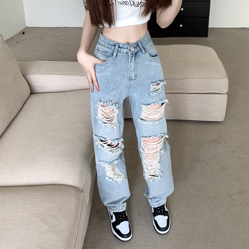 Quần Jeans Nữ Dài Lưng Cao Ống Rộng Thời Trang Hàn