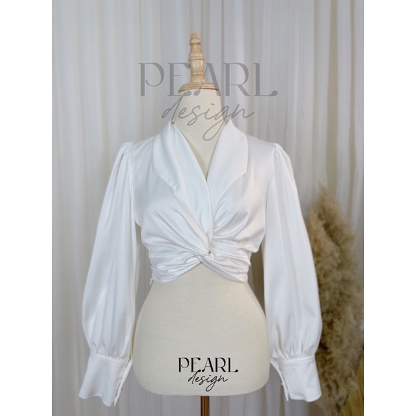 Áo sơ mi croptop chiết eo sexy tay bồng lụa đẹp hot trend Pearl Design 012201