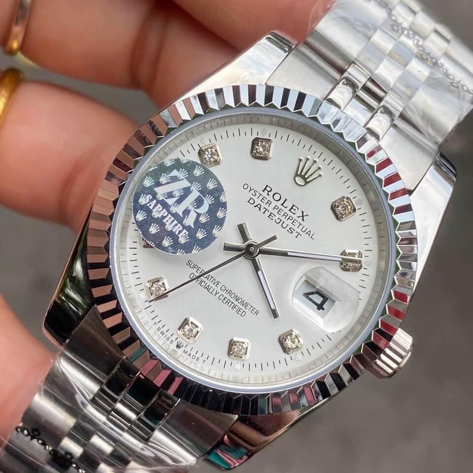 Đồng hồ Nam Rolex máy nhật mẫu classic mặt trắng viền trắng dây kim loại dòng cơ Automatic size 36mm-40mm