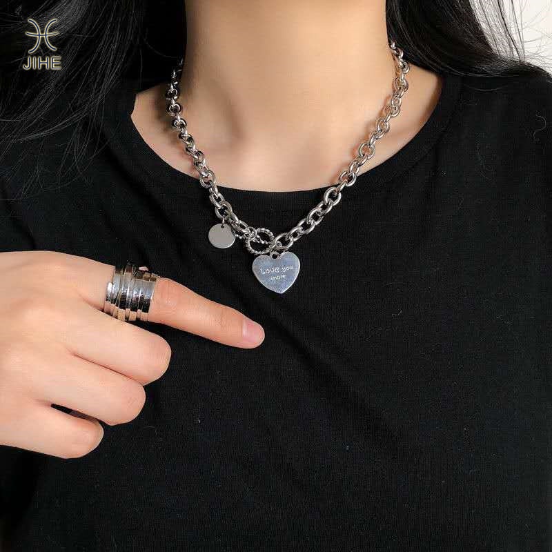 【JIHE】Choker Dây Chuyền / Vòng Tay Mặt Trái Tim Khắc Chữ Đơn Giản Phong Cách Hàn Quốc Cổ Điển