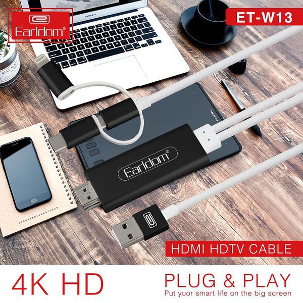 Cáp chuyển HDMI Earldom W13 cho điện thoại xuất hình ảnh video ra màn hình, máy chiếu ... Chất lượng 4K - Beetech vn