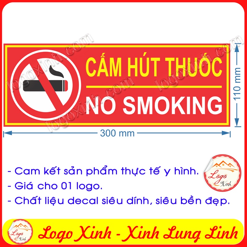 LOGO TEM STICKER KHÔNG HÚT THUỐC LÁ, DÙNG CHO NHÀ Ở, CÔNG TY, VĂN PHÒNG, NƠI CÔNG CỘNG......NO SMOKING