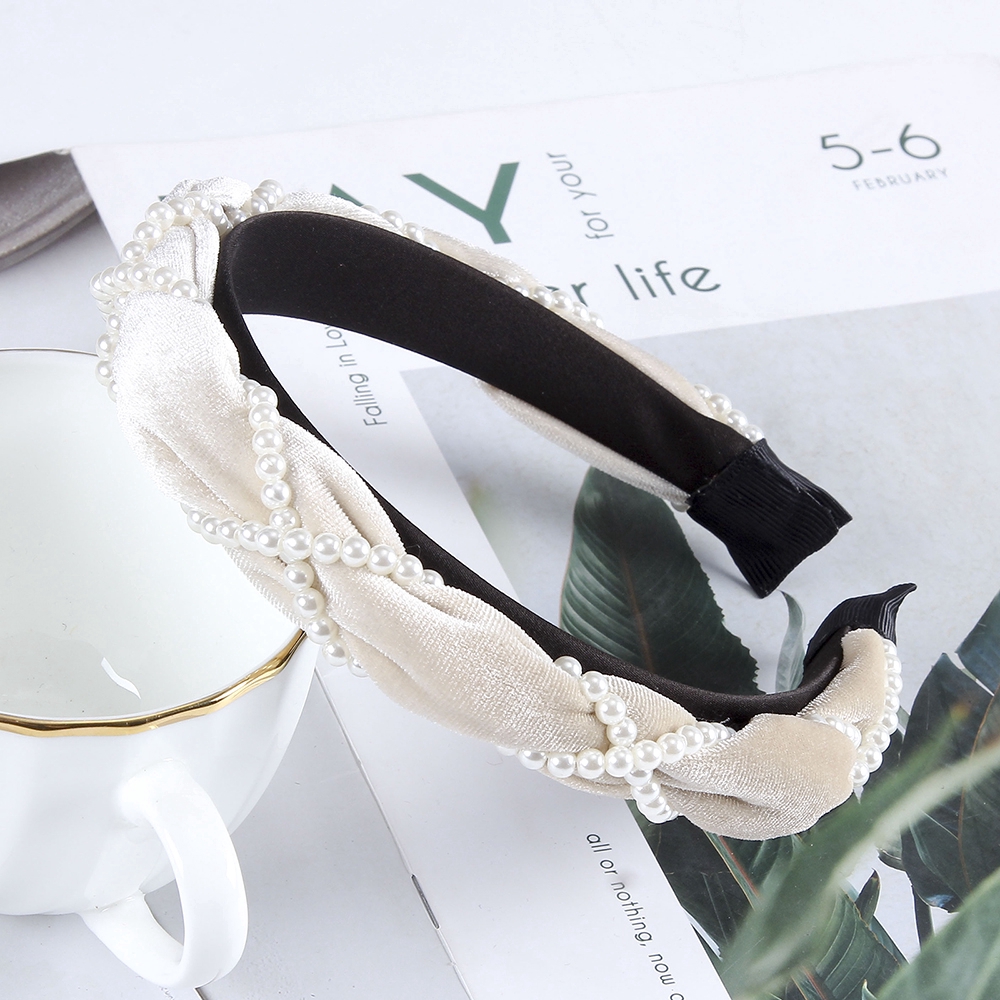 Băng đô nhung đính ngọc trai giả phong cách Hàn Quốc