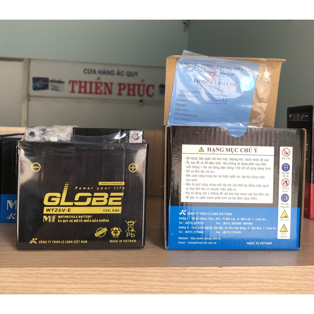 Ắc quy xe máy - Ắc quy Globe WTZ6V-E | 12V 6Ah Phù hợp cho AB 125, PCX, SH Mode, Vario,...