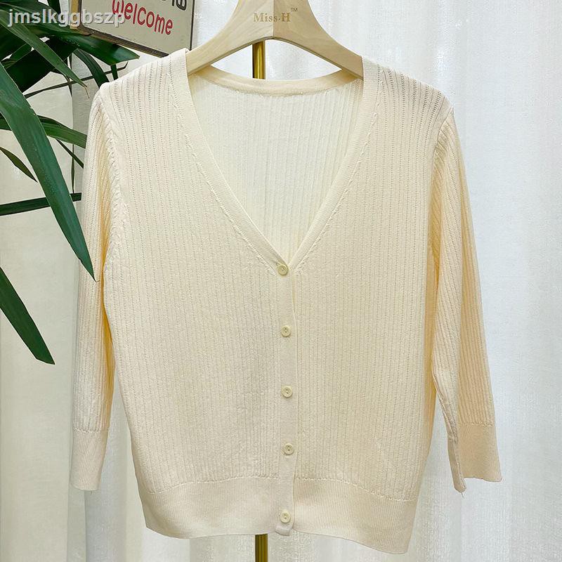 Áo Khoác Cardigan Dệt Kim Mỏng Tay Lỡ Chống Nắng 2021