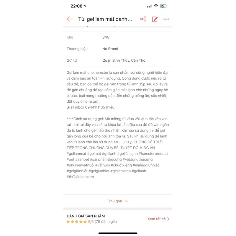 Túi gel làm mát dành cho hamster