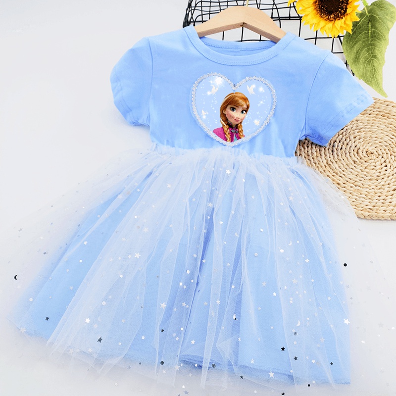Đầm Công Chúa Băng Giá Elsa 100% Cotton Mềm Mại Dành Cho Bé Gái