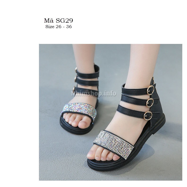 Dép sandal quai ngang nhóng nhánh cho bé gái đi tiệc học đi chơi siêu xinh SG29 - Full size 3 - 12 tuổi