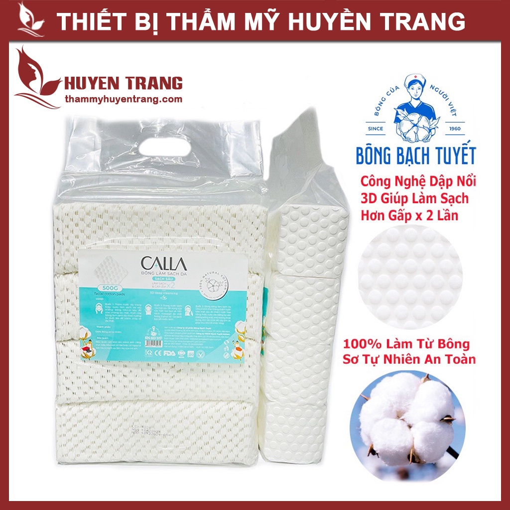 Bông Tẩy Trang Hạt Massage Làm Sạch Sâu Da Mặt Calla Bông Bạch Tuyết 500G - Y Tế Huyền Trang