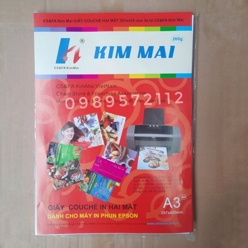 Giấy in ảnh 2 mặt bóng couche A3-260gsm và 200gsm  kim mai.