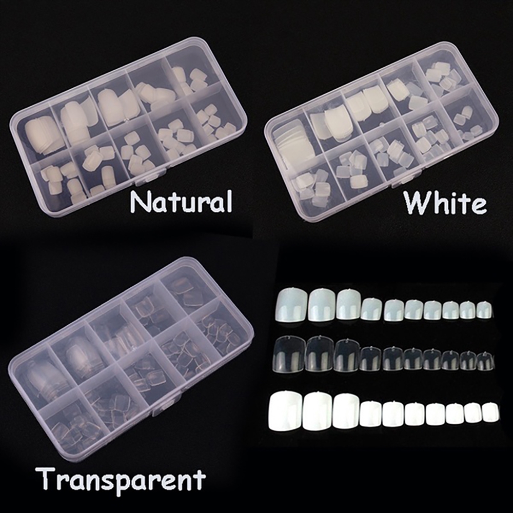 Móng chân giả màu trắng/trong suốt/tự nhiên bằng chất liệu acrylic