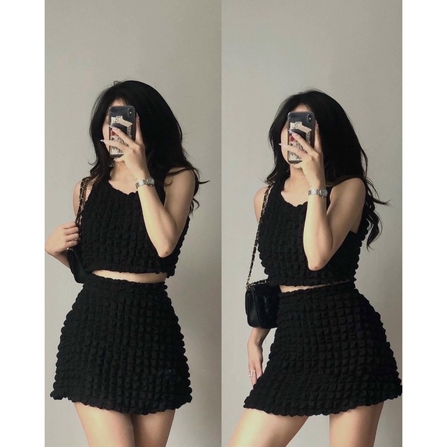 set xốp croptop 3 lỗ + chân váy
