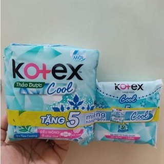 Tặng 5 miếng hằng ngày- Băng vệ sinh Kotex Thảo dược Cool siêu mỏng cánh 23cm (8 miếng/gói)