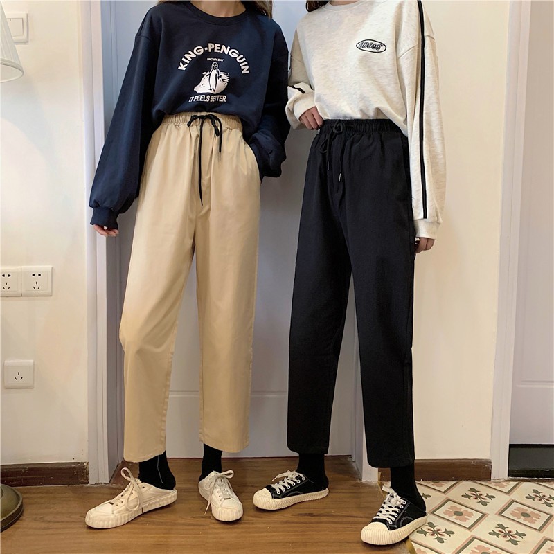 SUXI Quần dài lưng cao màu trơn thời trang Hàn Quốc cho nữ