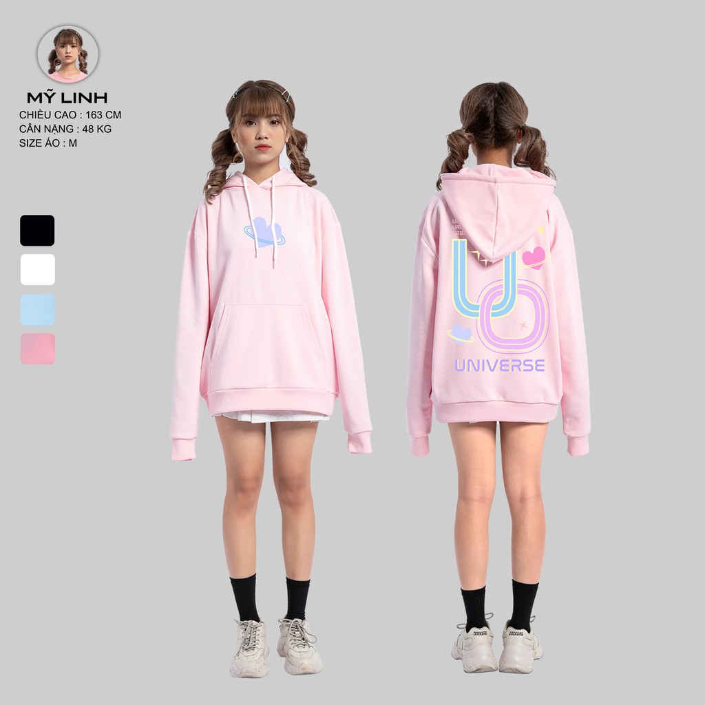 Áo Hoodie Nữ Nam Form Rộng URBAN OUTFITS In Trái Tim UO Universe HOO15 Chui Đầu Thun Cotton Nỉ Local Brand