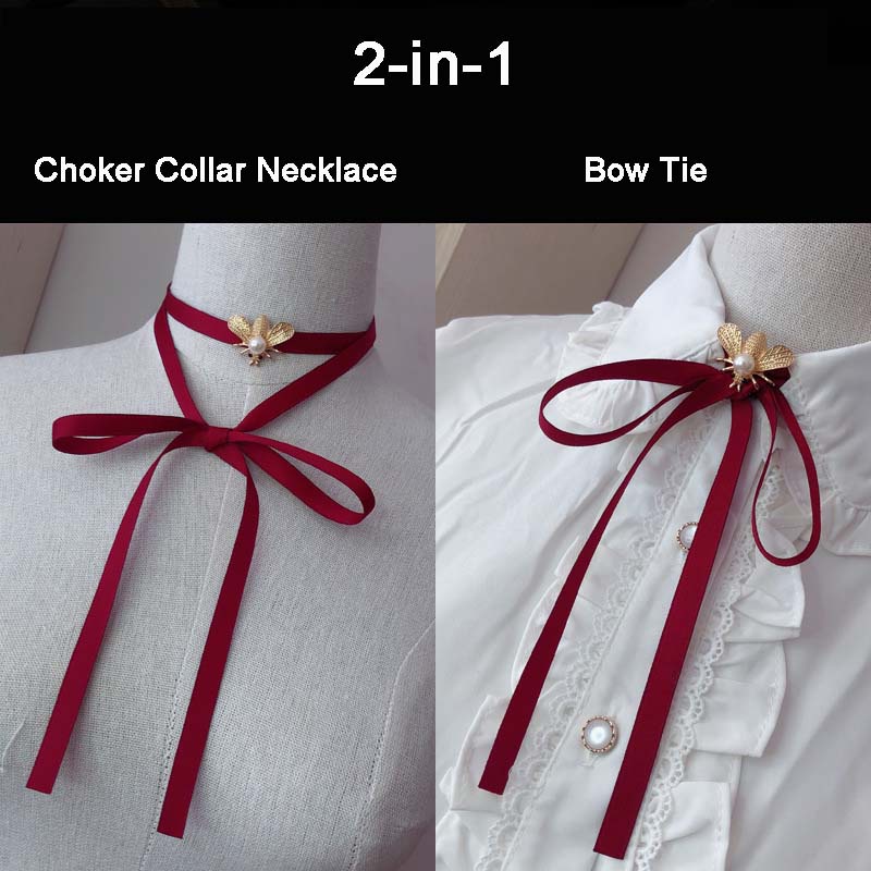 Vòng Cổ Thắt Nơ Đính Ngọc Trai Đồng Phục Học Sinh Nhật Bản Cho Nữ