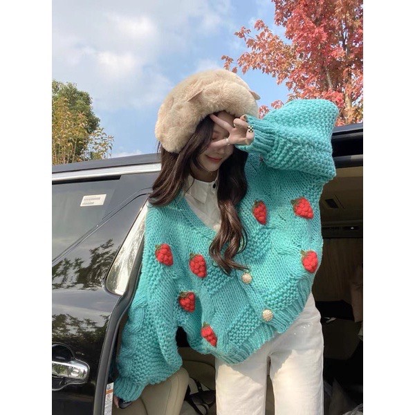 Áo len khoác crt, dâu tây