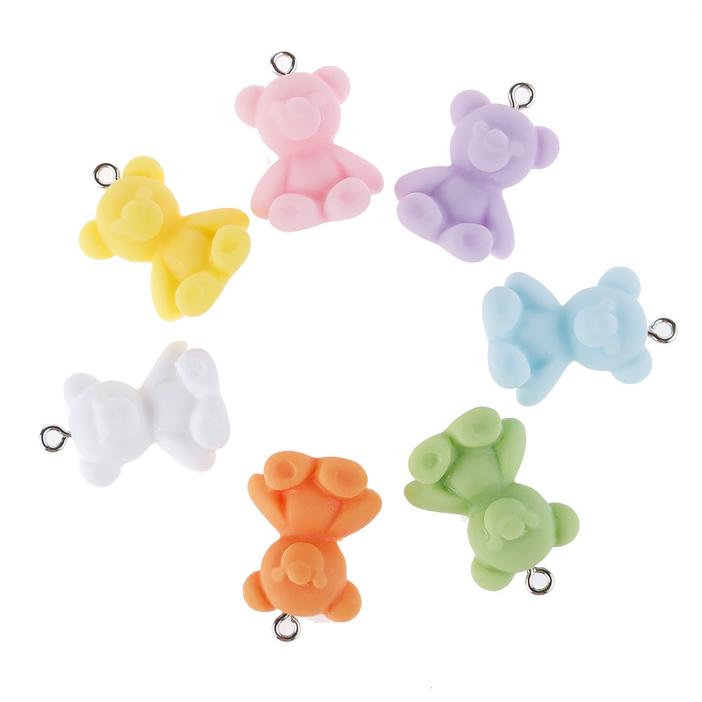 Set 10 phụ kiện mặt dây chuyền/móc khoá hình gấu hoạt hình nhựa resin màu trơn nhám đẹp mắt