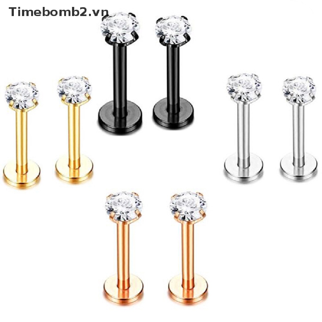Bộ 2 Khuyên Xỏ Môi Đính Đá zircon Thời Trang 18G