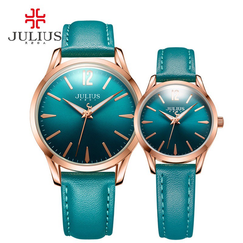 Đồng hồ cặp Julius Ja983 dây da (xanh)