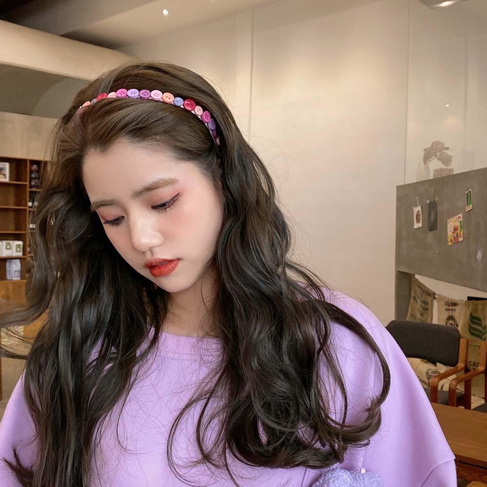 ANEMONE Băng Đô Cài Tóc Bằng Nhựa Đính Nút Đơn Giản Ngọt Ngào Phong Cách Hàn Quốc Cho Nữ