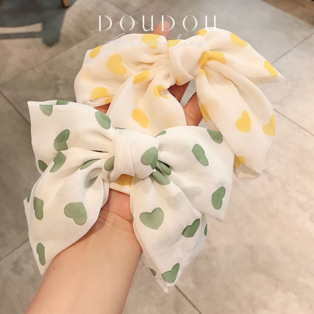 (XẢ KHO THANH LÝ) Kẹp tóc Hàn Quốc Doudou Cặp tóc nơ to tiểu thư vải voan mềm hình trái tim xinh xắn đáng yêu FJ007