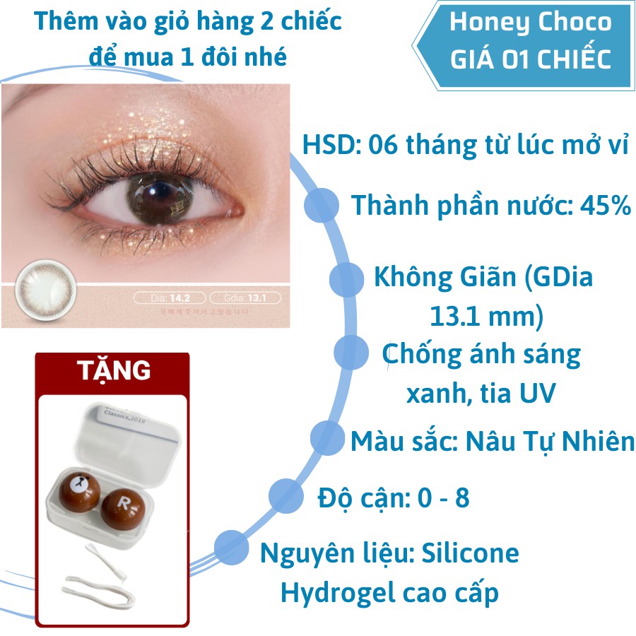 Kính Áp Tròng Cận Nâu Tự Nhiên Cho Mắt Thở Honey Choco VIVIMOON - Giá 01 Chiếc