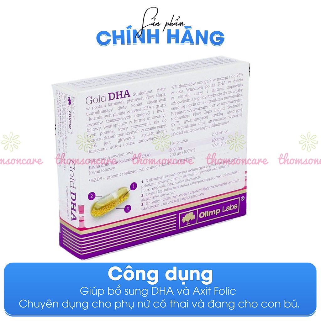 Chela Gold DHA - Bổ sung Axit Folic và DHA từ dầu cá cho bà bầu - giúp não bộ thai nhi phát triển tốt - Hộp 30 viên