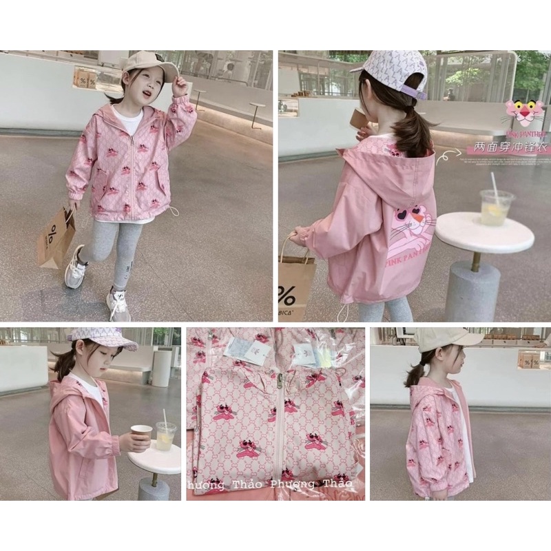 ÁO KHOÁC GIÓ 2 MẶT MÈO HỒNG PINK BÉ GÁI