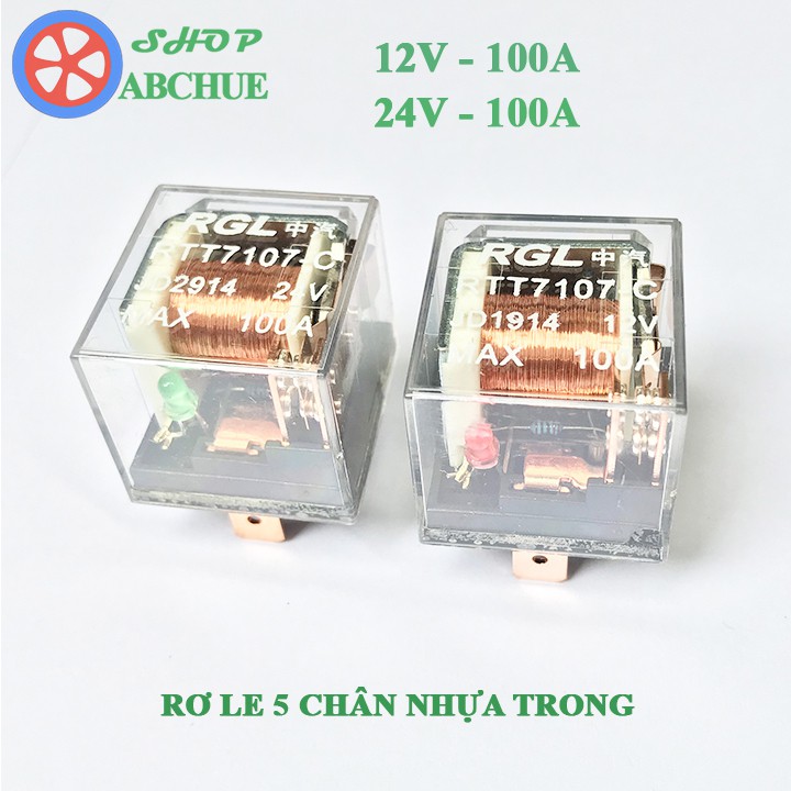 Rơ Le 5 Chân 12V 100A Hoặc 24V 100A Nhựa Trong