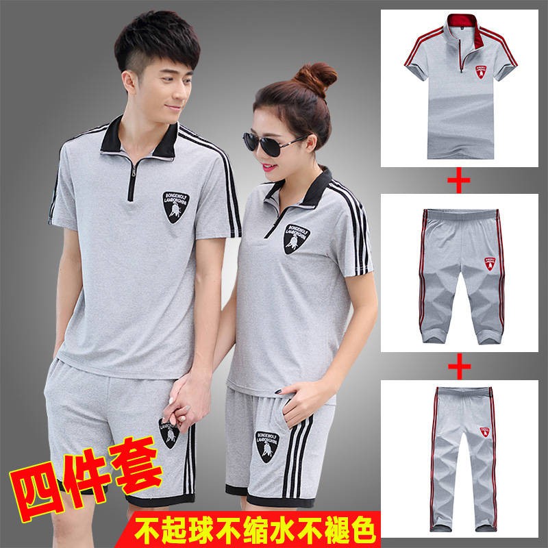 unisex áo form rộng Bộ đồ thể thao đôi nam chạy bộ quần áo thun ngắn tay