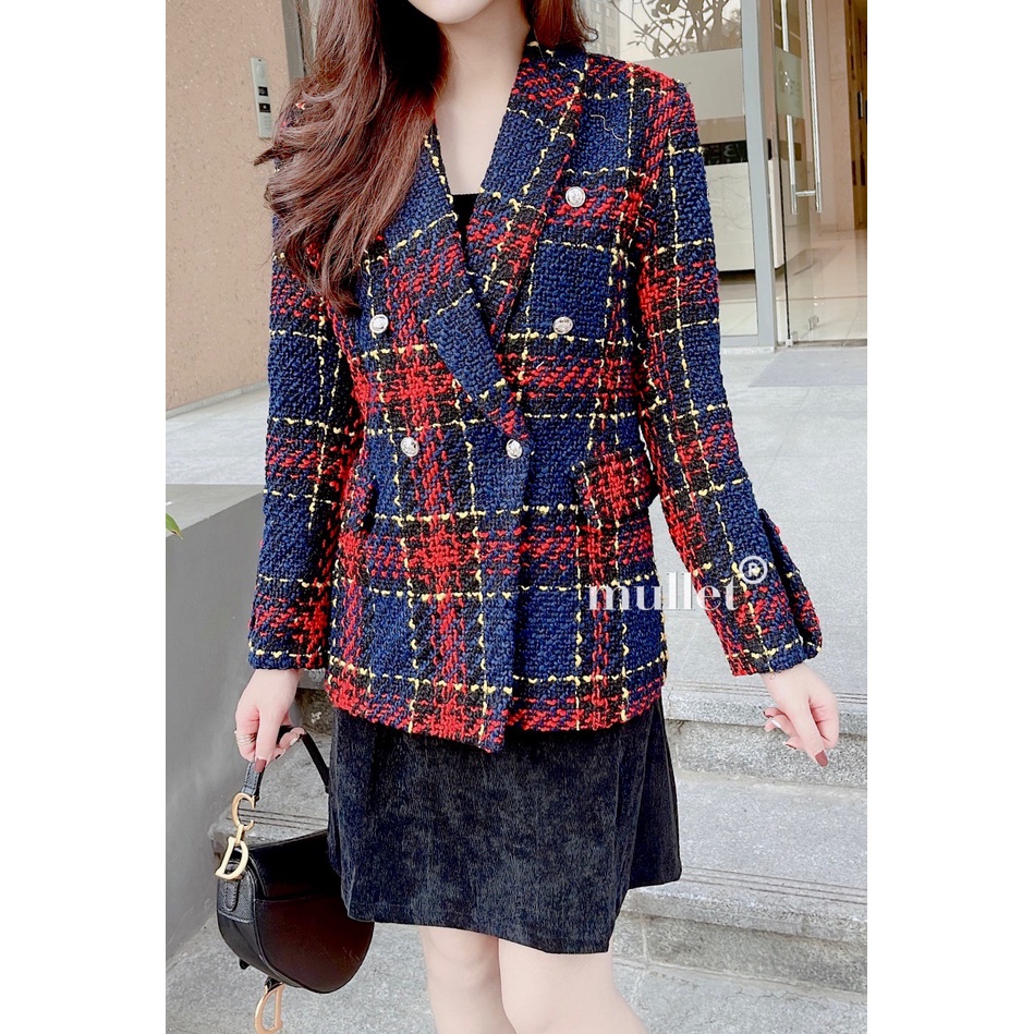 Áo khoác dạ kẻ thời trang ảnh thật by Mullet