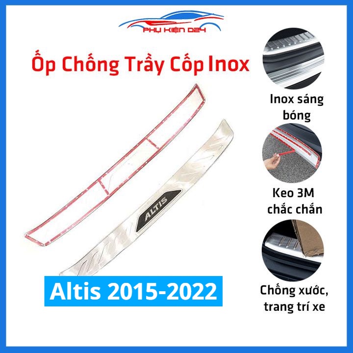 Ốp chống trầy cốp ngoài Altis 2015-2016-2017-2018-2019-2020-2021-2022 Inox sáng bóng