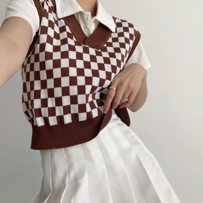 Áo ghi lê dệt kim cổ chữ V dáng rộng phong cách retro Nhật Bản