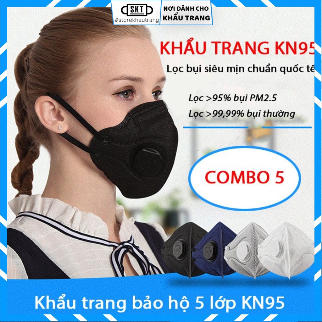 Combo 5 Khẩu Trang Bảo Hộ Lao Động 5 Lớp Chất Lượng Cao KN95 - Có Van | Khẩu Trang Chống Bụi KN95