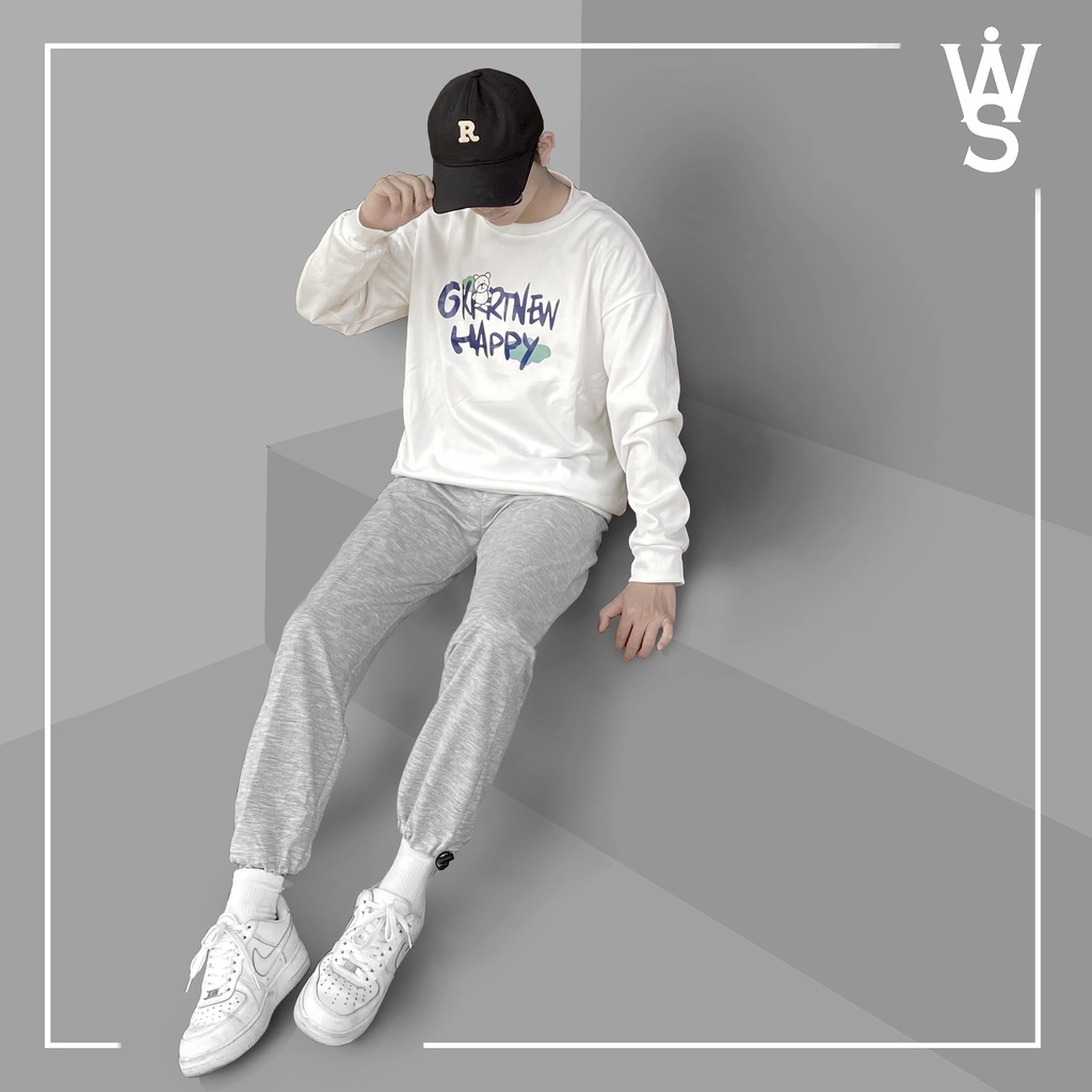Set đồ bộ thun dáng rộng, áo sweater và quần thun dáng suông ống rộng + dây rút theo phong cách Hàn Quốc.