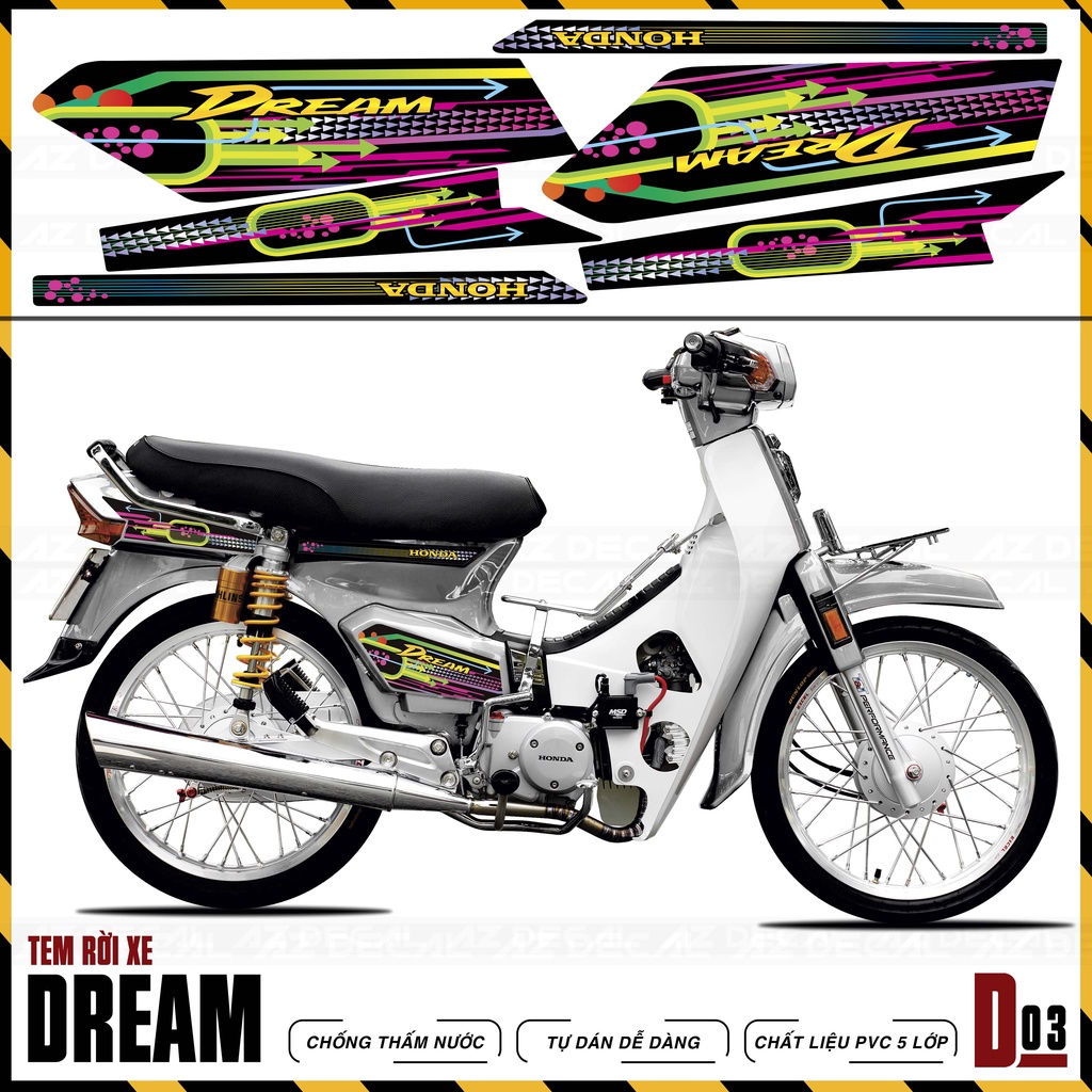 Tem Chế Đa Dạng Màu Sắc Cho Xe Dream Thái & Việt | D3 | Tem Rời Dream 110 100 Chất Liệu Cao Cấp Chống Nước, Bền Màu