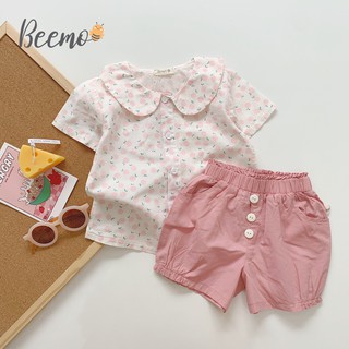 Set quần áo bé gái hoa nhí cổ sen Beemo 21B004