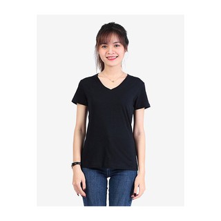 Áo thun trơn nữ cổ tim UNIU màu đen
