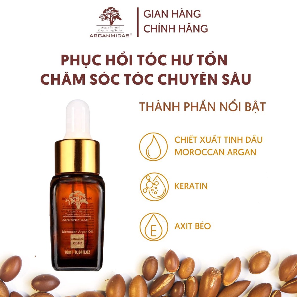 Tinh chất dưỡng tóc Arganmidas tinh dầu Moroccan Argan phục hồi hư tổn tóc, chăm sóc tóc chuyên sâu 10ml